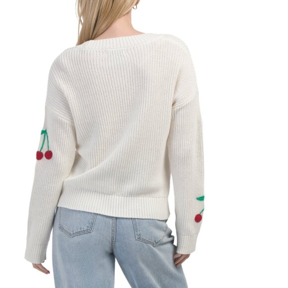 CYNTHIA ROWLEY Cherries Long Sleeve Crochet Cherries Pull Over Sweater - Picture 2 of 2